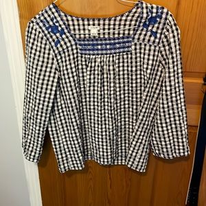 J crew navy blue plaid boho long sleeve shirt